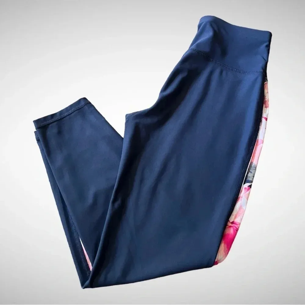 XERSION Navy Blue and Pink Floral Leggings‎ | Medium | EUC - Image 5