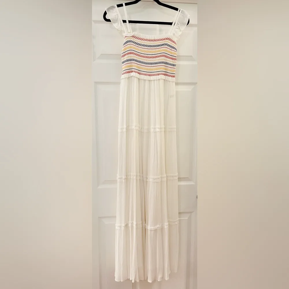 NWT Tory Burch Smocked Rainbow White Maxi Dress sz XS - Image 7