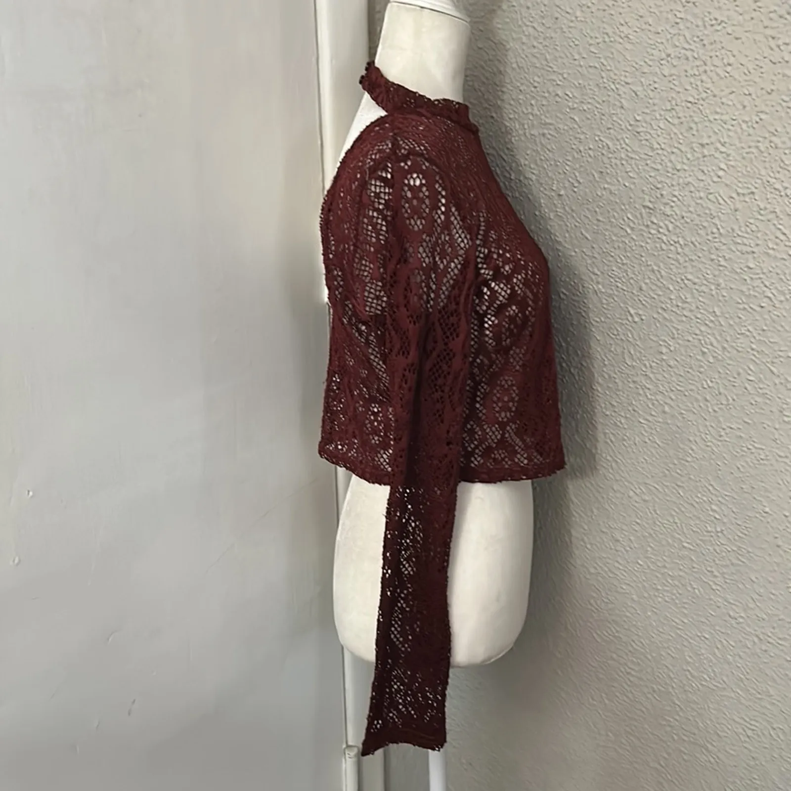 Love Riche Long Sleeve Maroon Lace Top M Coquette Girl Bohemian Punk Rocker Goth - Image 3