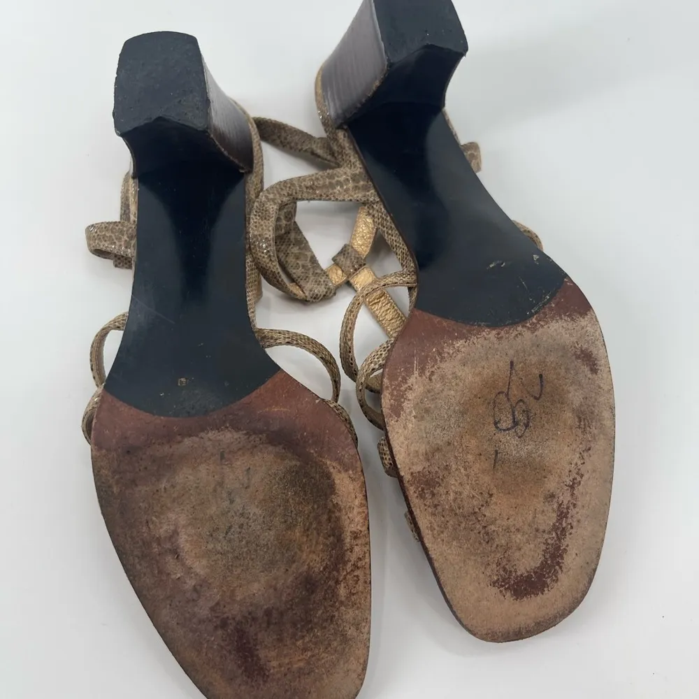 STUART WEITZMAN ZIP UP GLADIATOR HEELED SANDLES FAUX BEIGE SNAKE LEATHER size 9 - Image 4