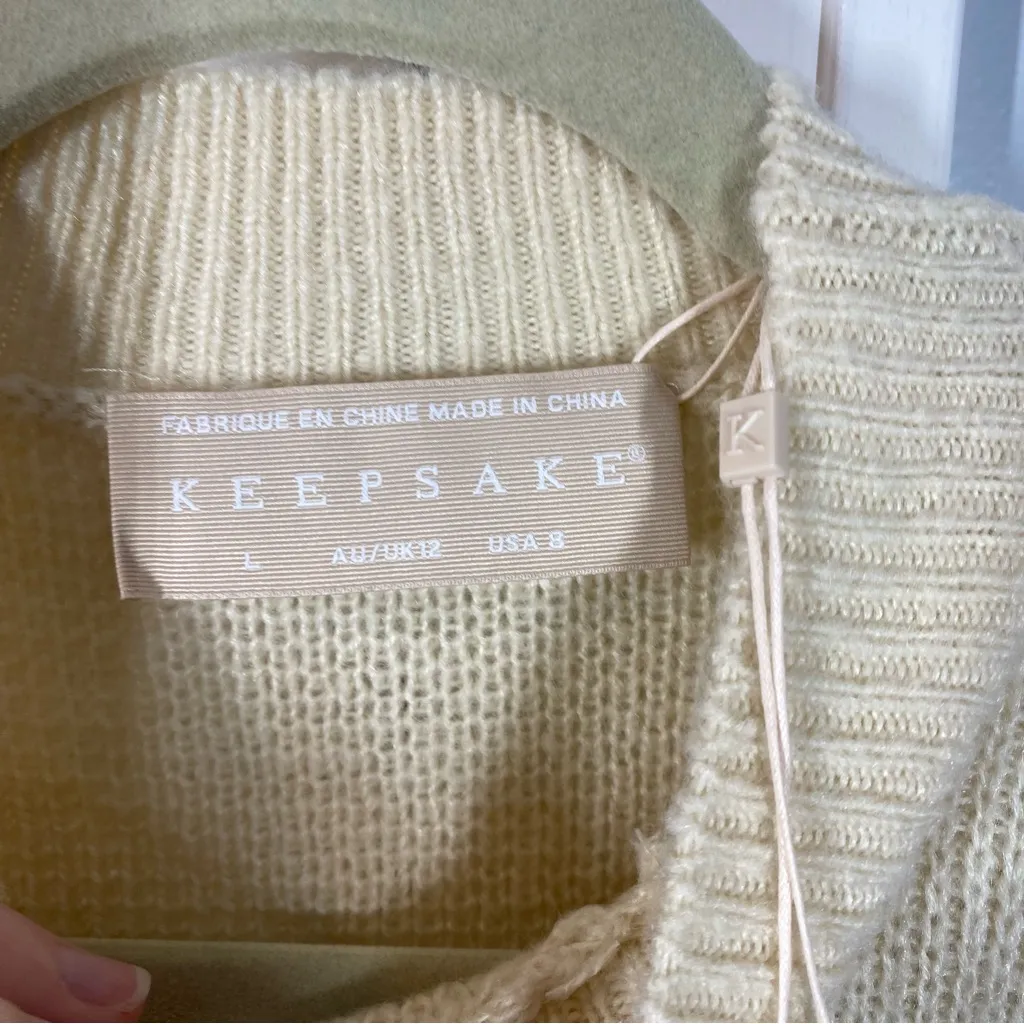 Keepsake The Label‎ Vittoria Long Sleeve Knit Midi Dress In Parchment size large Tan - Image 7