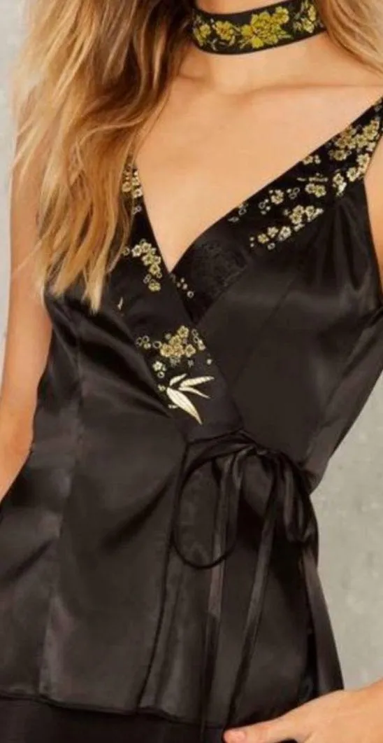 NEW Satin Embroidered Wrap Top - Image 6