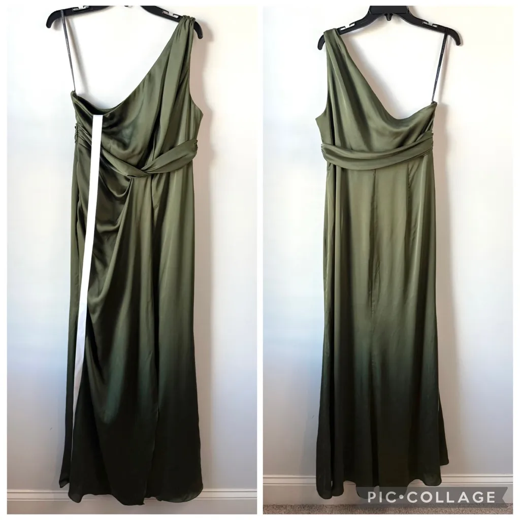 Dessy Collection 3111 One Shoulder Satin Gown Olive Green 12 - Image 4