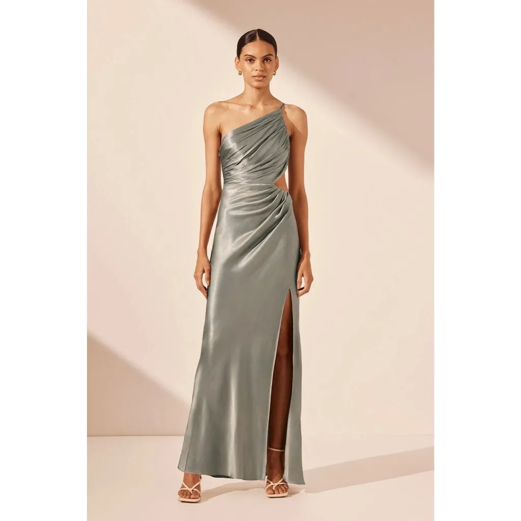 Shona Joy La Lune Asymmetrical Gathered Maxi Dress in Sage 10 New Womens Gown - Image 8