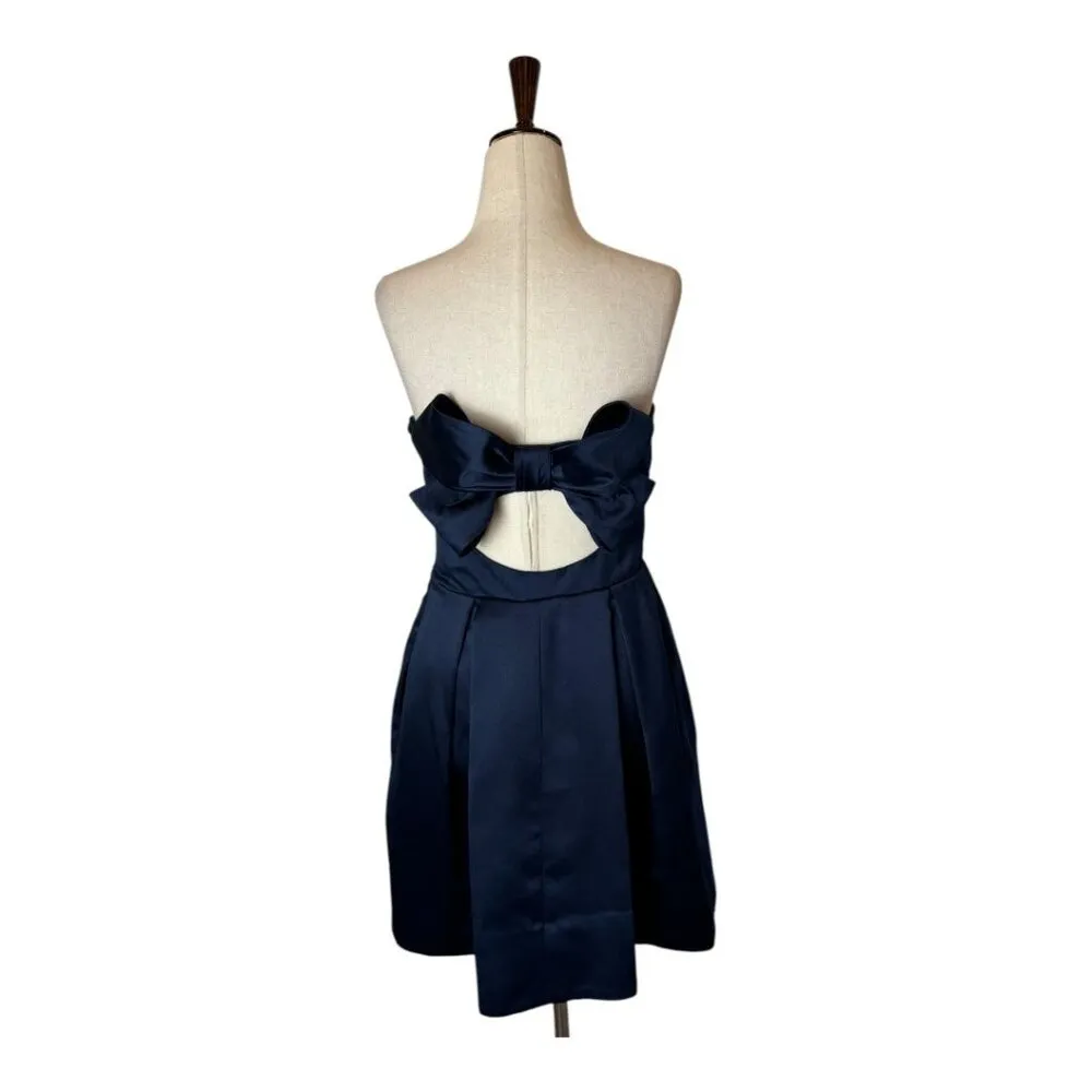 Jill Jill Stuart Dress Women 4 Navy Blue Satin Strapless Back Bow Mini NWT Party - Image 3