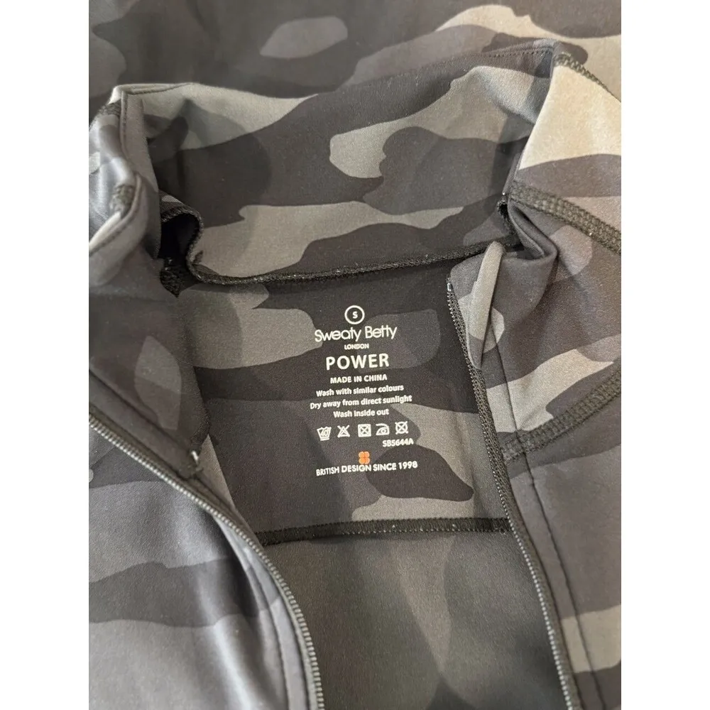 Sweaty Betty Womens Jacket Black Tonal Camo Power Workout Full Zip Stretch Small - Image 4