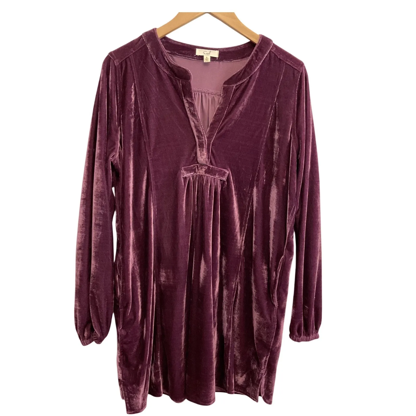 Easel Los Angeles Purple Velvet V Neck Long Sleeve Dress Size S - Image 5