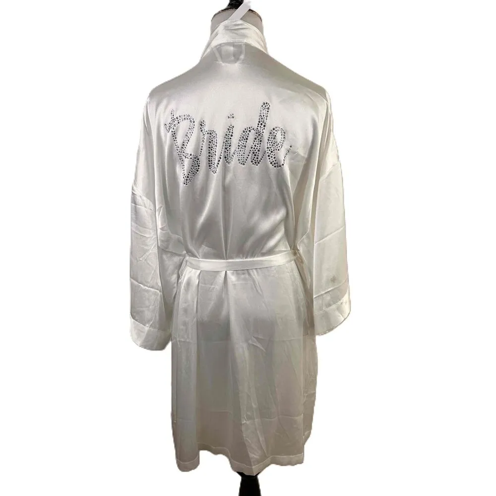 Victoria's Secret Bridal Rhinestone Bride White Long Sleeve Silky Robe Size M/L - Image 4