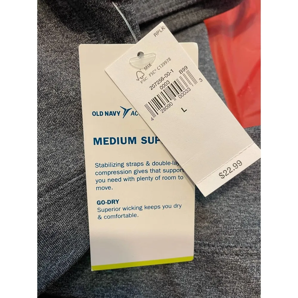 NWT Old Navy Active Sports Bra Heather Gray Medium Support Athletic Fitness Gym - Image 5