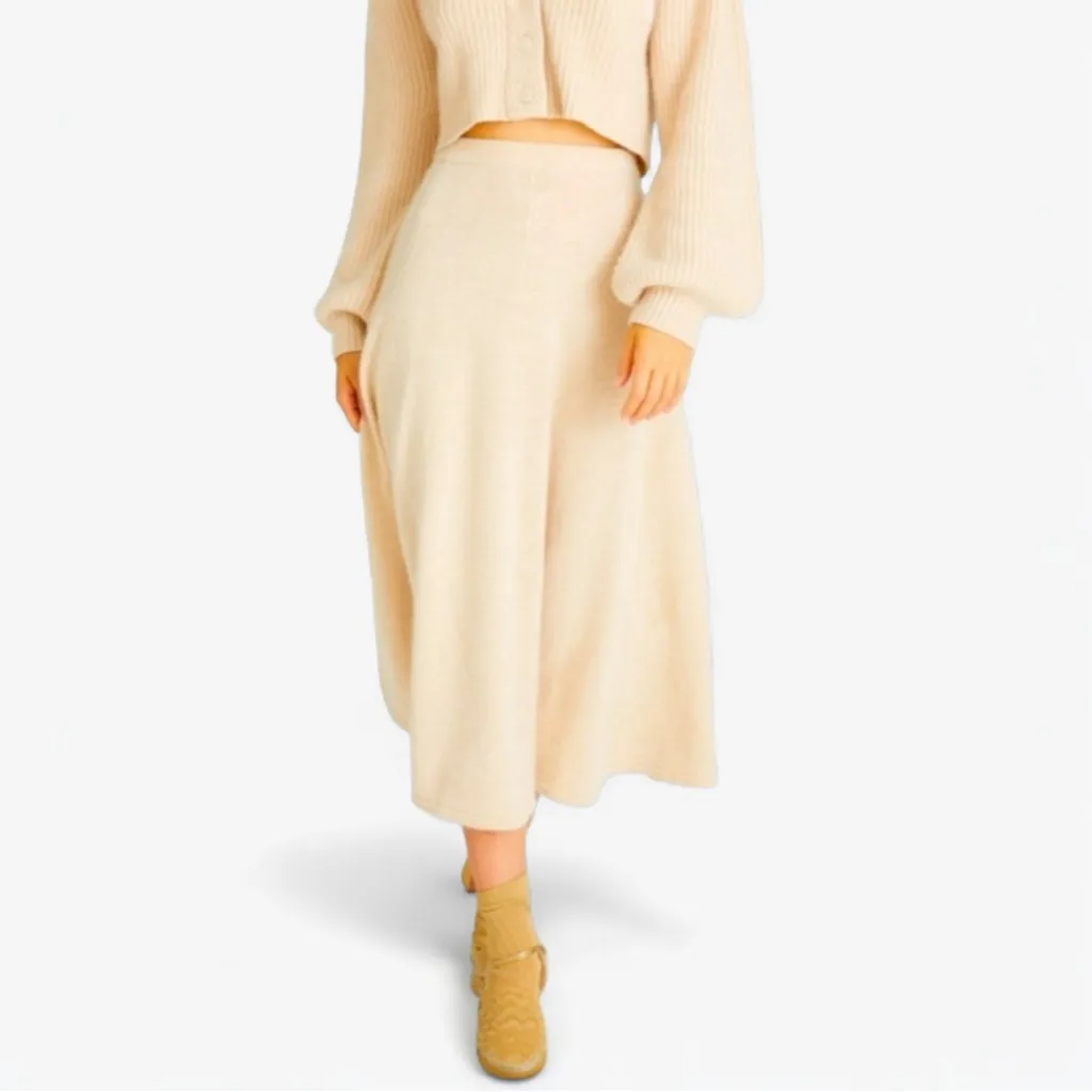 LoveShackFancy Cashmere Cream Midi Skirt Size 14/XXL - Image 2