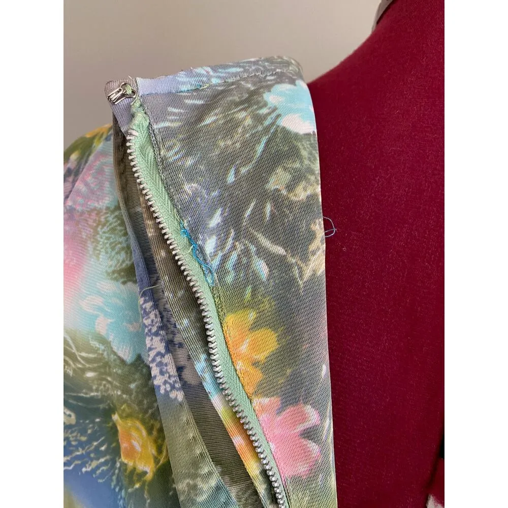 dress maxi floral flower power boho flutter sleeve green pink purple - Image 9