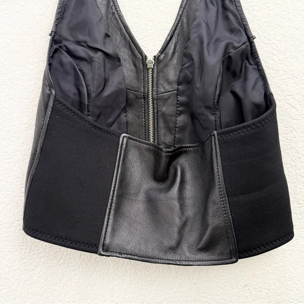 Vintage FIRST Black 100% Genuine Leather Biker Vest Women’s Halter Vest Size M Size M - Image 7