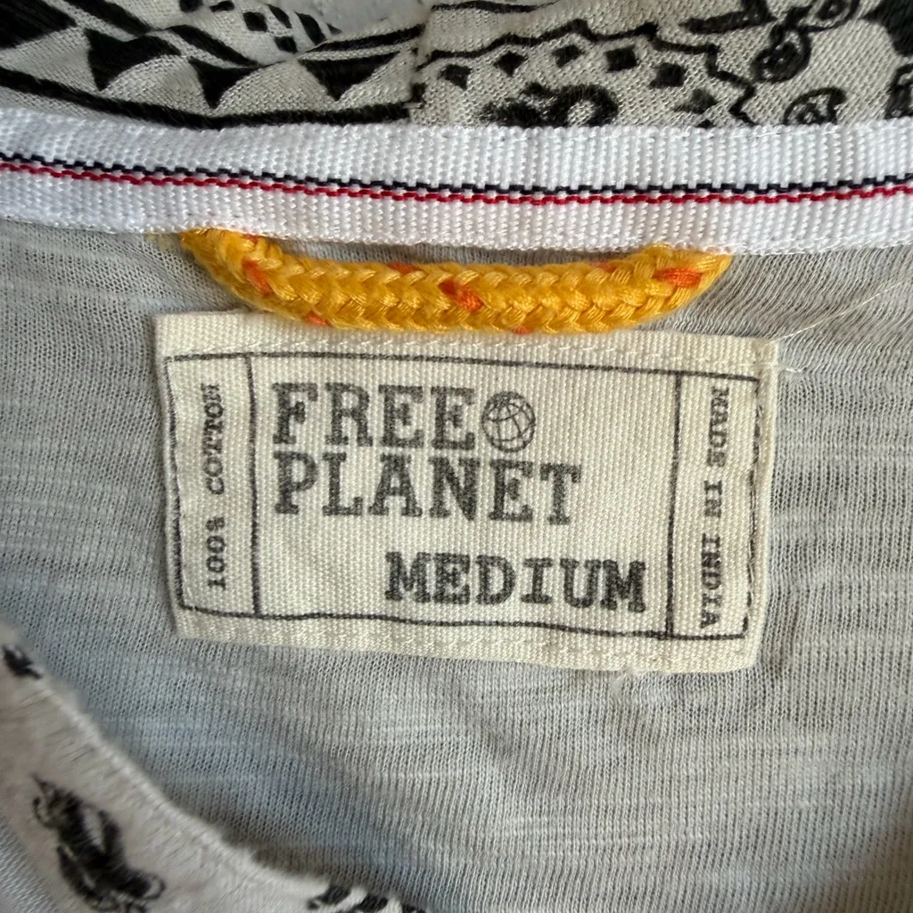 Free Planet Gray Lightweight Bandana Pattern Accent Hoodie Womens M 100% Cotton - Image 5