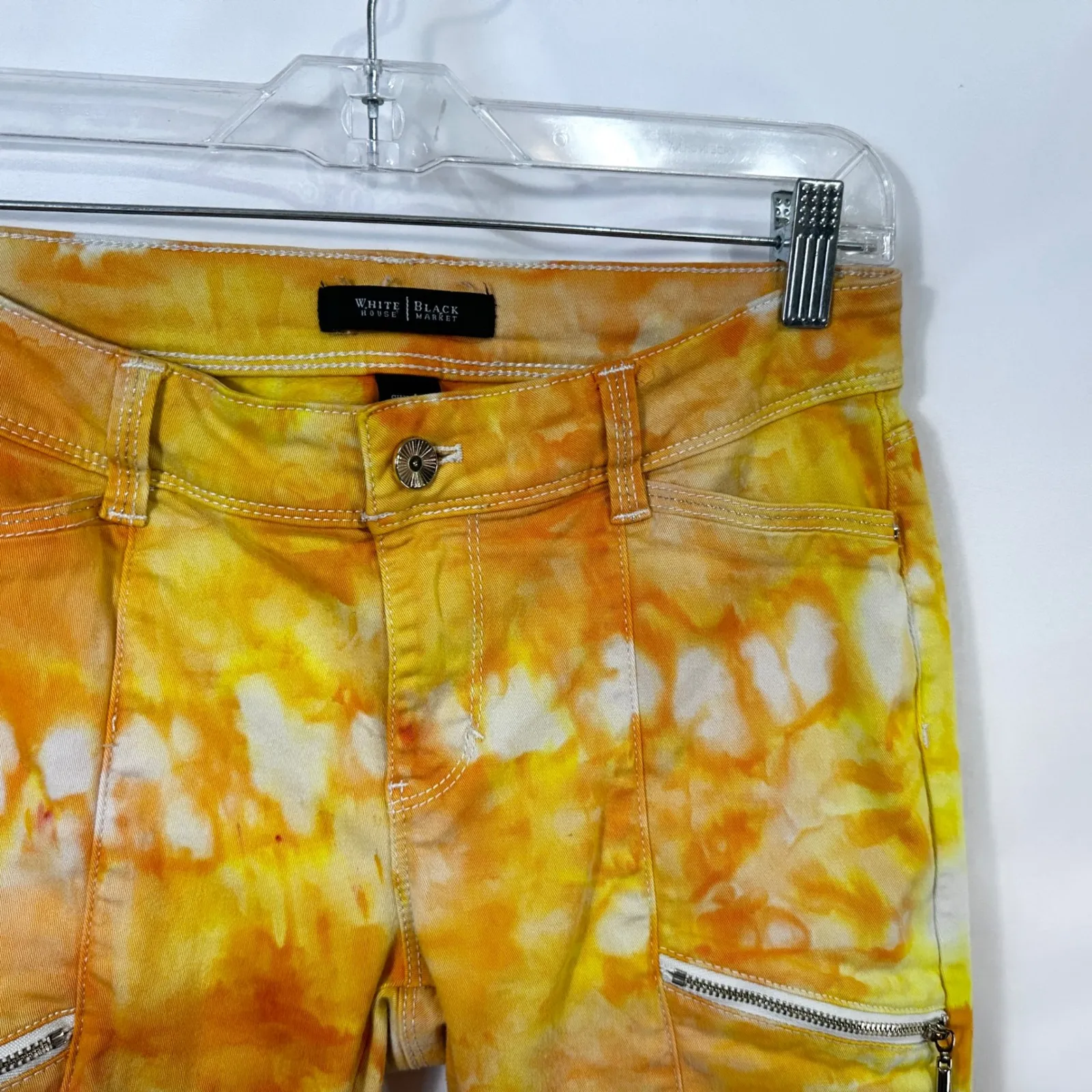 White House Black Market Size 2 Jeans Handmade Tie Dye Yellow Skinny Crop 235‎ - Image 7