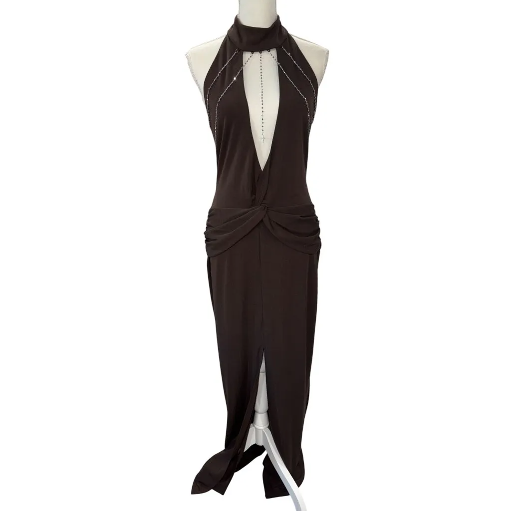 LOBA Debora Pearl Maxi Dress in Chocolate Brown Large New Womens Gown - Image 4