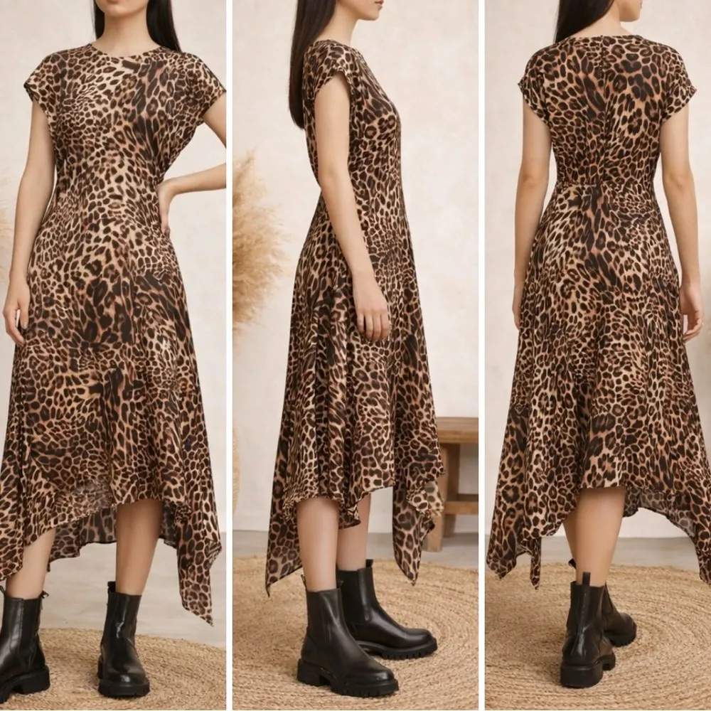 All Saints Gianna Kiku Leopard Animal Print Asymmetric Midi Dress - Image 11