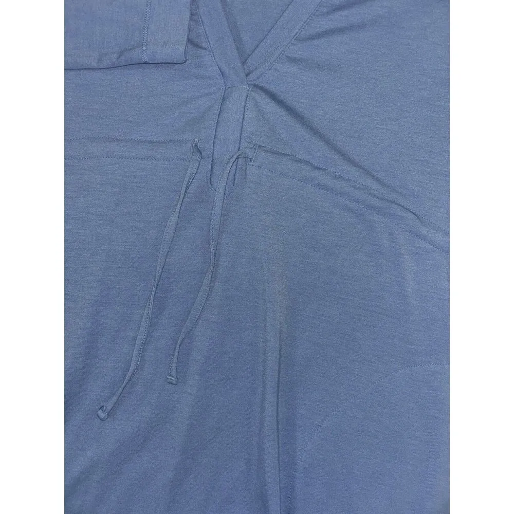 ll Bean Blue V Neck Draw String Dress‎ Pockets Split Hem EUC - Image 4
