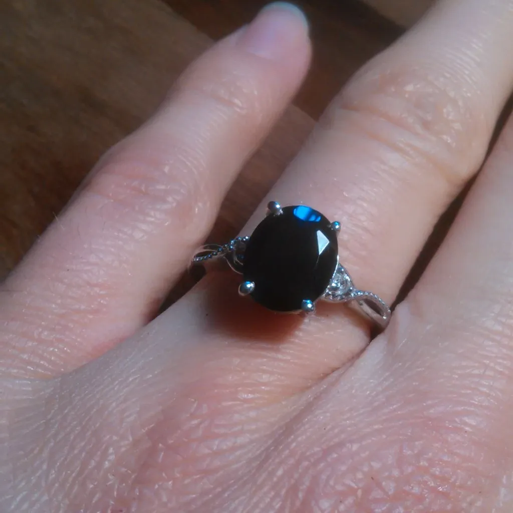 Thai Black Spinel and White Zircon Platinum Bond Ring (Size 7) - Image 4