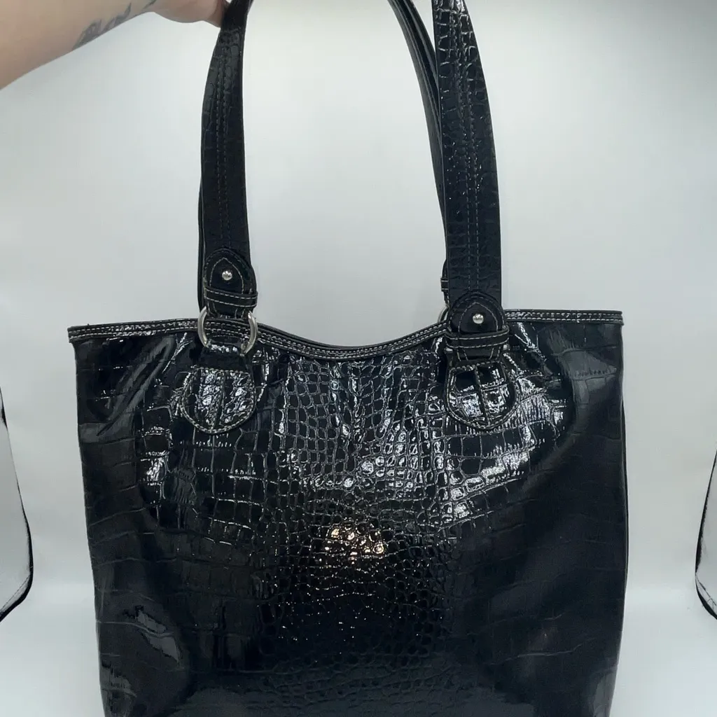 Nine West Y2K  Black Crocodile Embossed Tote Bag - Image 6