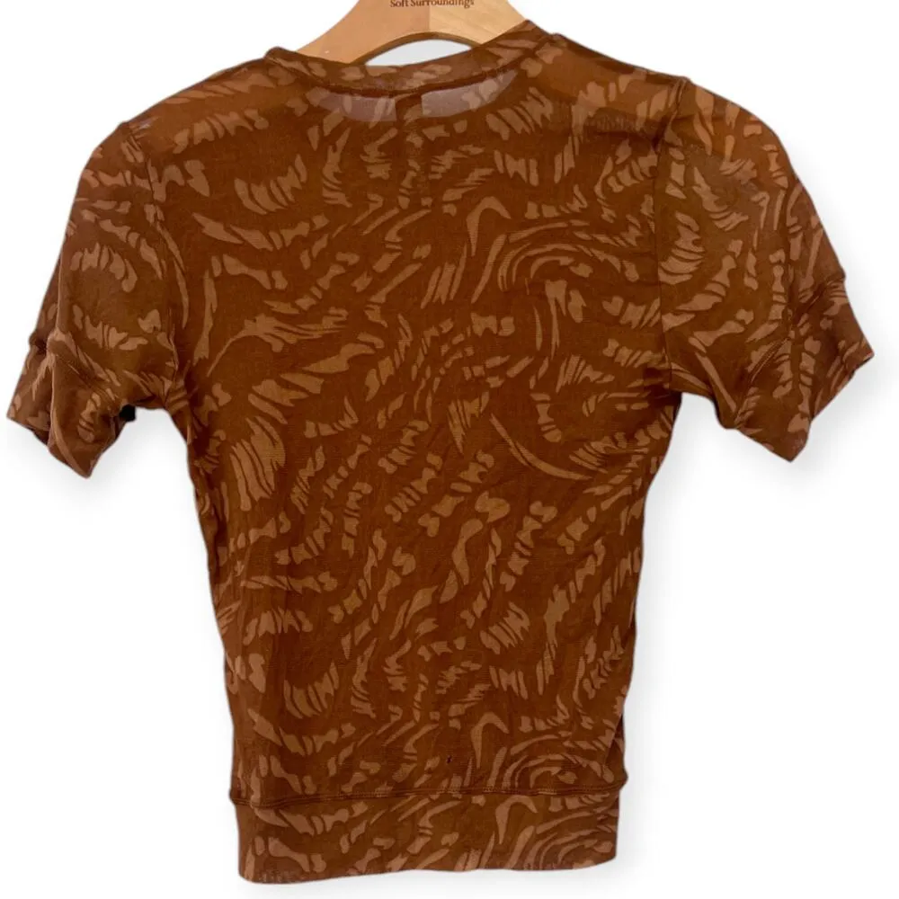 Skims | M | Logo Top T-shirt Mesh Mock Neck Sleeveless Sheer Latte Swirl Brown - Image 4