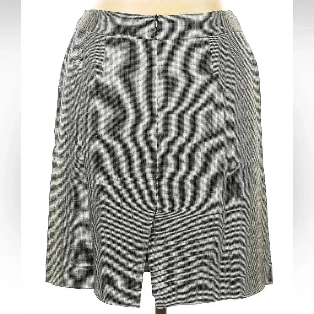 Talbots Grey & Black Plaid 100% Irish Linen A-Line Skirt Women’s Size 14 - Image 4