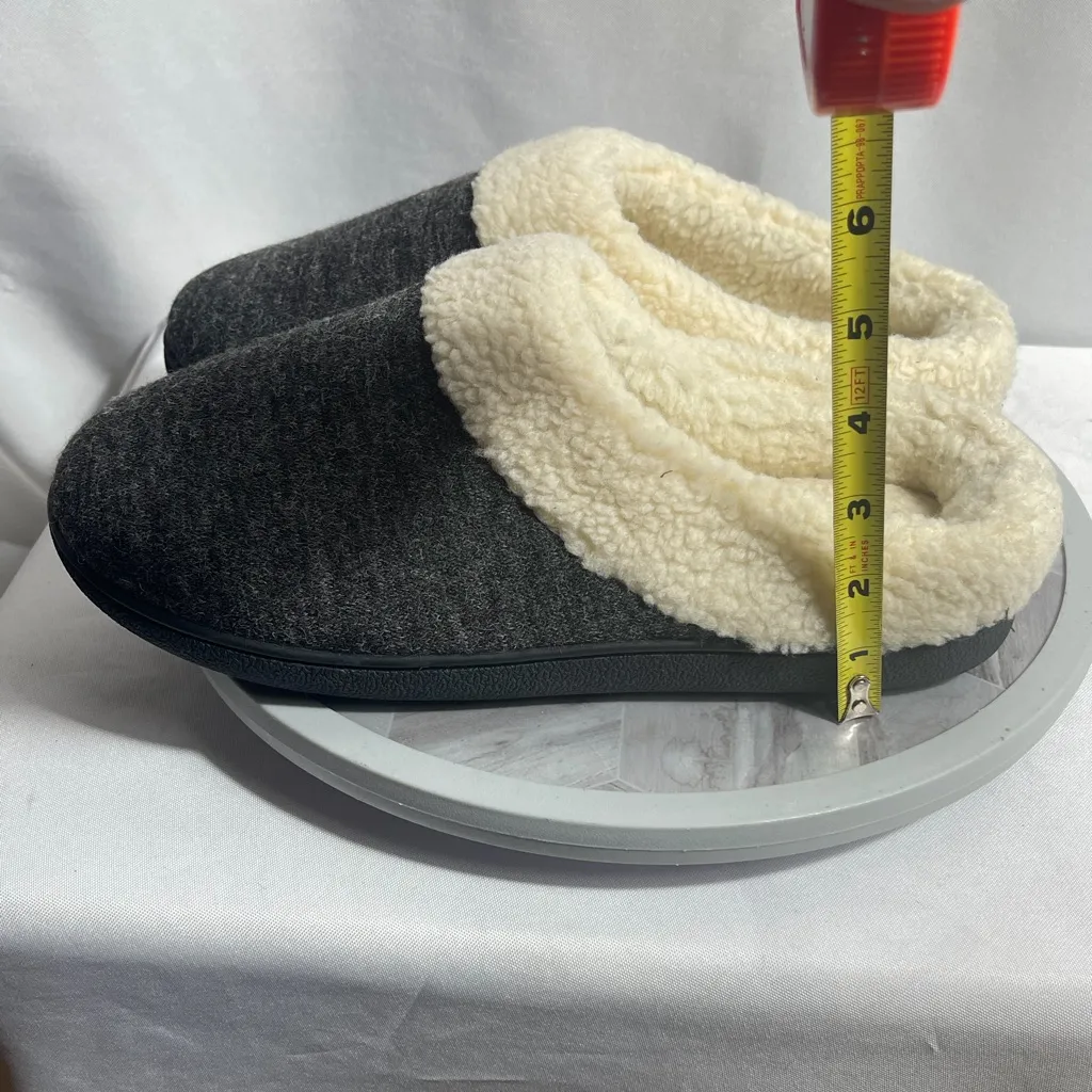 Gray Sherpa Lined Slippers Womens L US 9.5–10.5 Cozy Indoor Slip On Shoes - Image 7