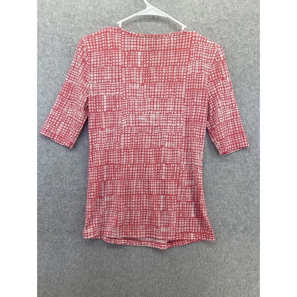 Ann Taylor Women's Blouse 3/4 Sleeve Small Petite Pullover Pink White Squares - Image 2