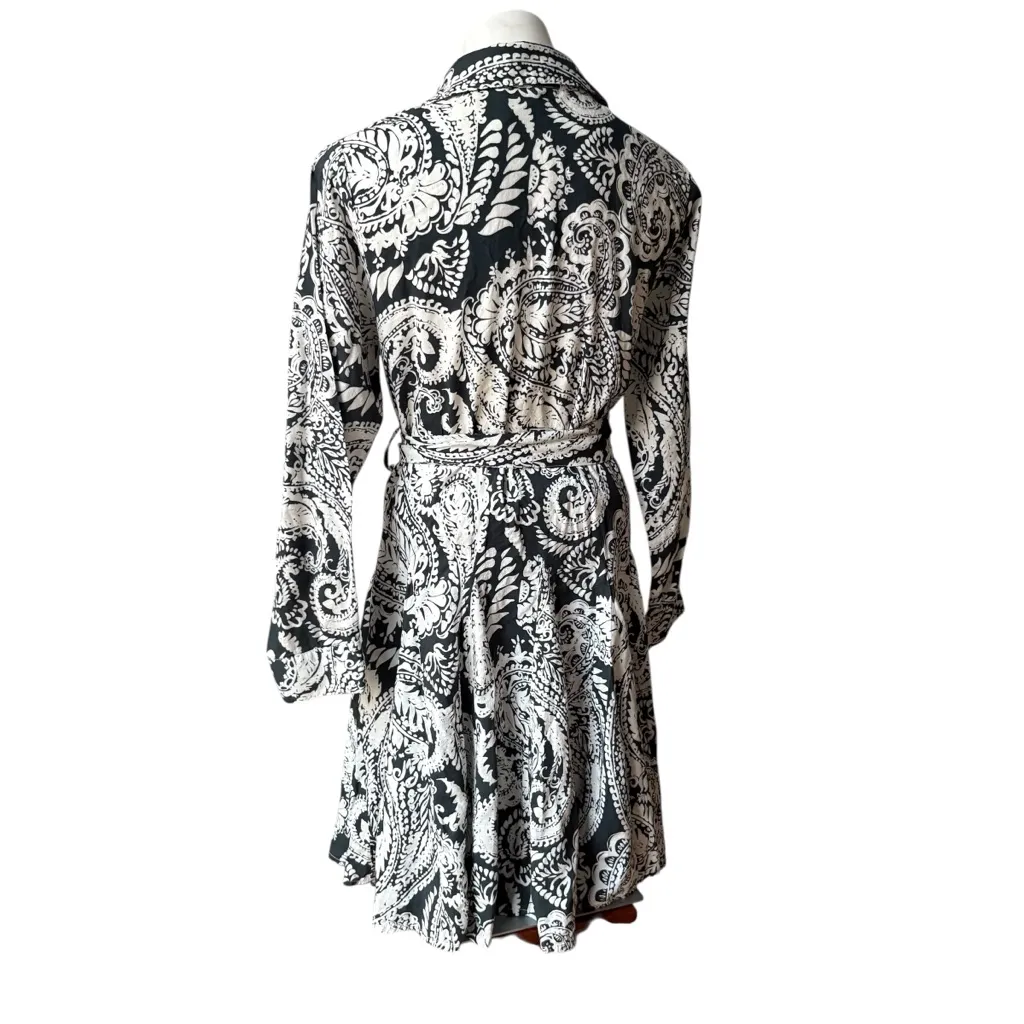 Uncle Frank Button Down Tie Waist Swing Shirtdress, Navy/White Paisley Print, Sm - Image 4