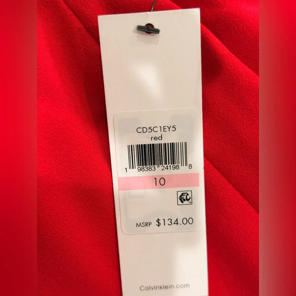 Calvin Klein Side Bow Sleeveless Scuba Knit Sheath Dress in red. Size 10 - Image 11