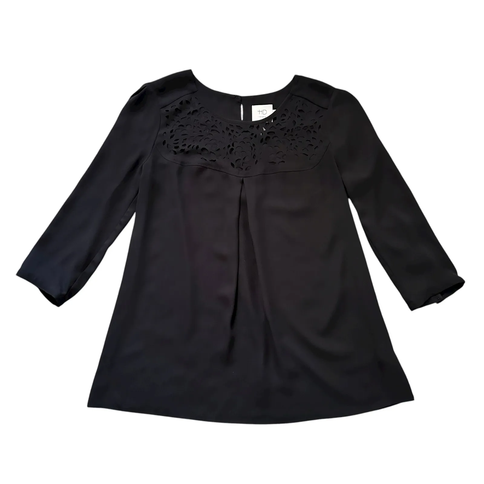HD in Paris Anthropologie black laser cut long sleeve top size 0 - Image 14