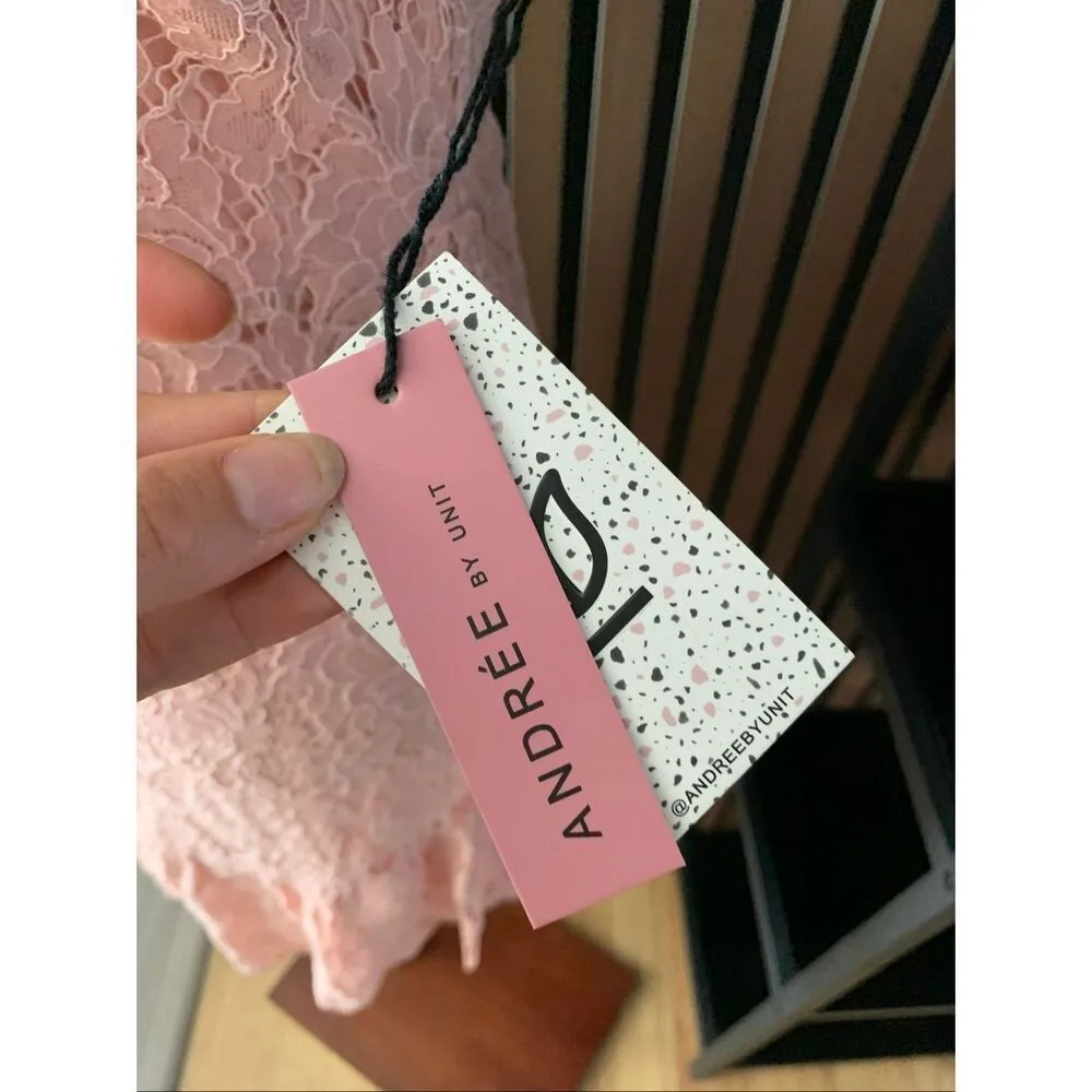 Andree by unit Francy Ruffle Hem Lace Dress in Rose Mist - sz M NWT - Image 3