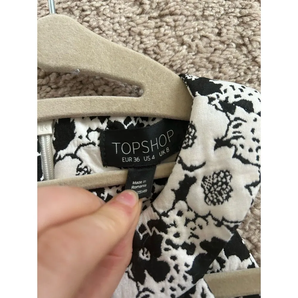 Topshop Mono Floral Stomach Cutout Quilted Mini Dress Size 4 Party Cocktail - Image 8