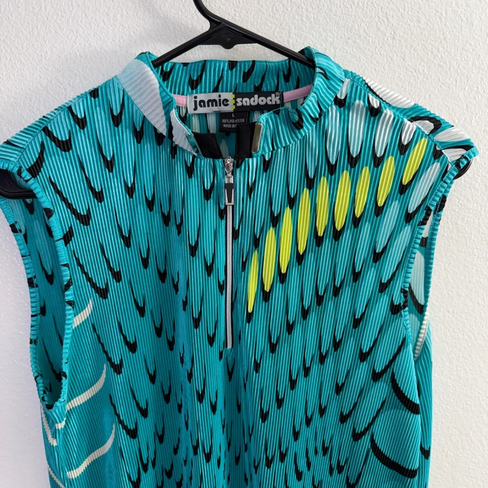 Jamie Sadock Golf Top Womens Large Green Tank Pleated Zip Sleeveless Shirt Sign - Image 2