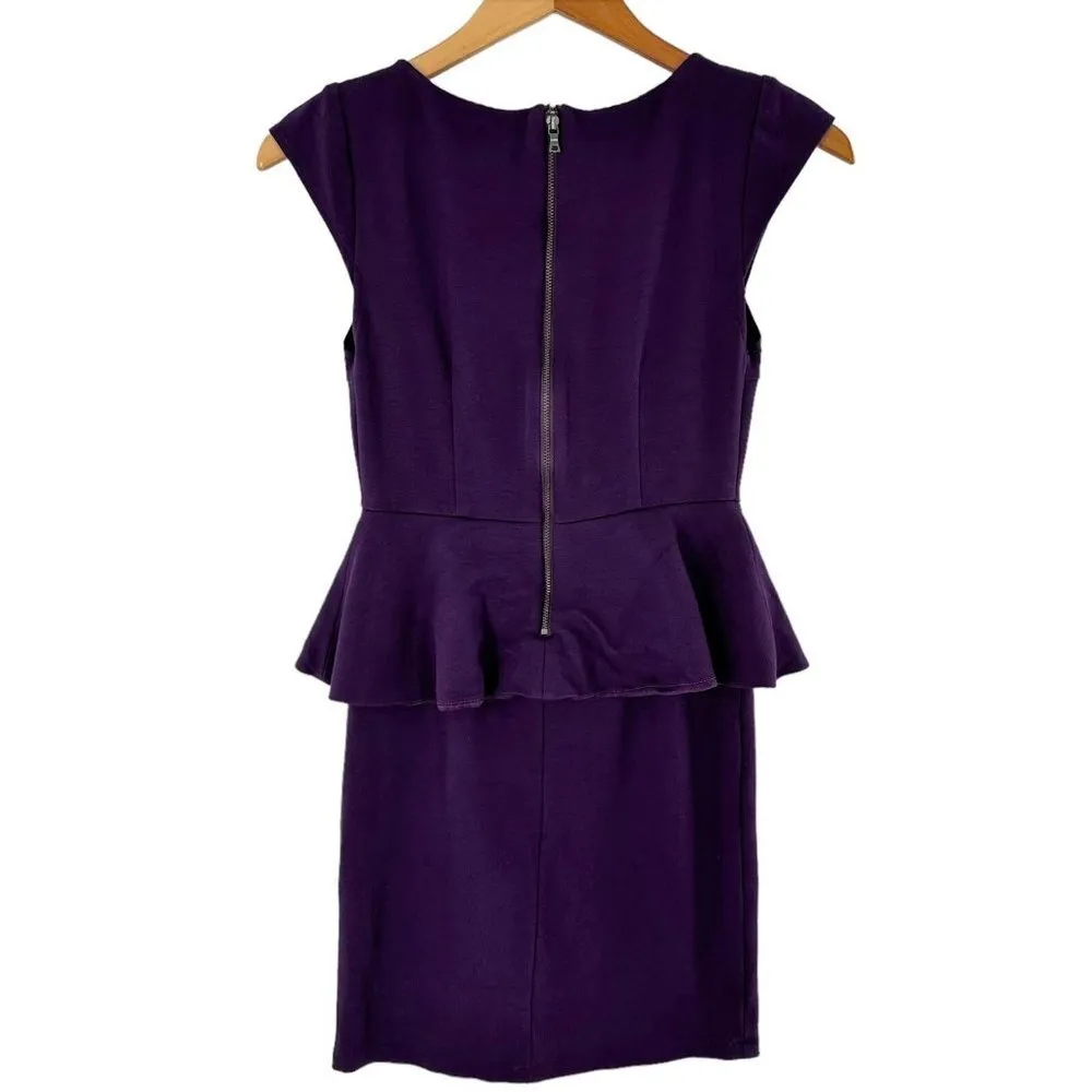 Alice + Olivia Purple Jersey Cap Sleeve Peplum Dress Size 2 Office Career - Image 5
