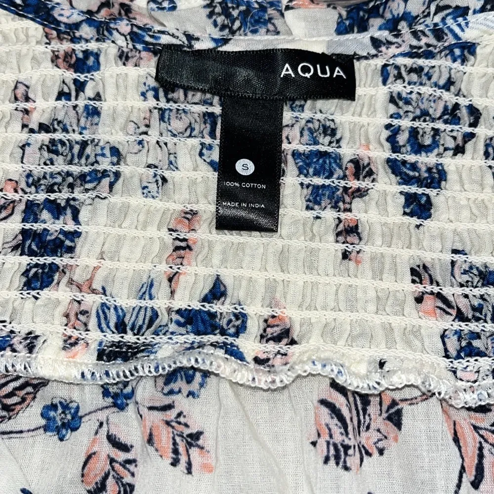 Aqua White Cream 3/4 Sleeve Floral Blouse with Mandarin Collar - small - Image 6