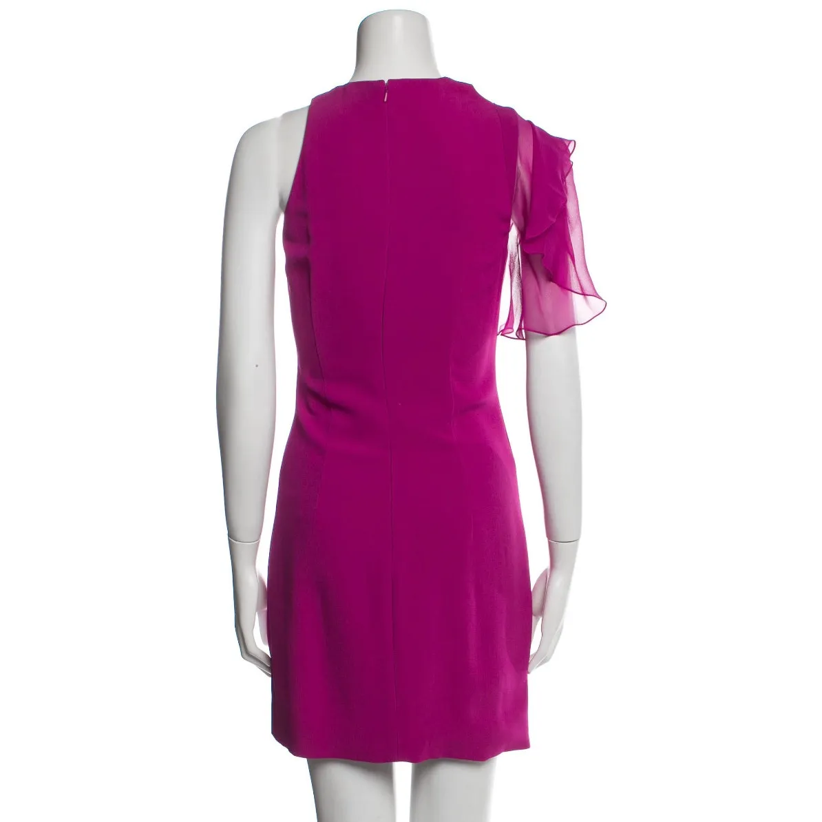 Cushnie Et Ochs One Shoulder Cutout Frill Magenta Cocktail Mini Dress - Image 3