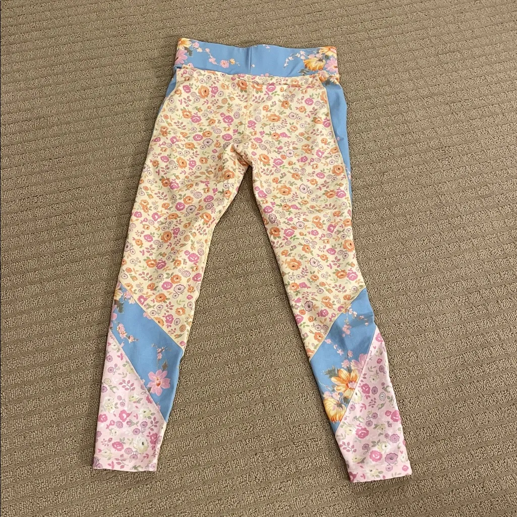 LoveShackFancy Blue and Pink Floral Leggings - Image 3