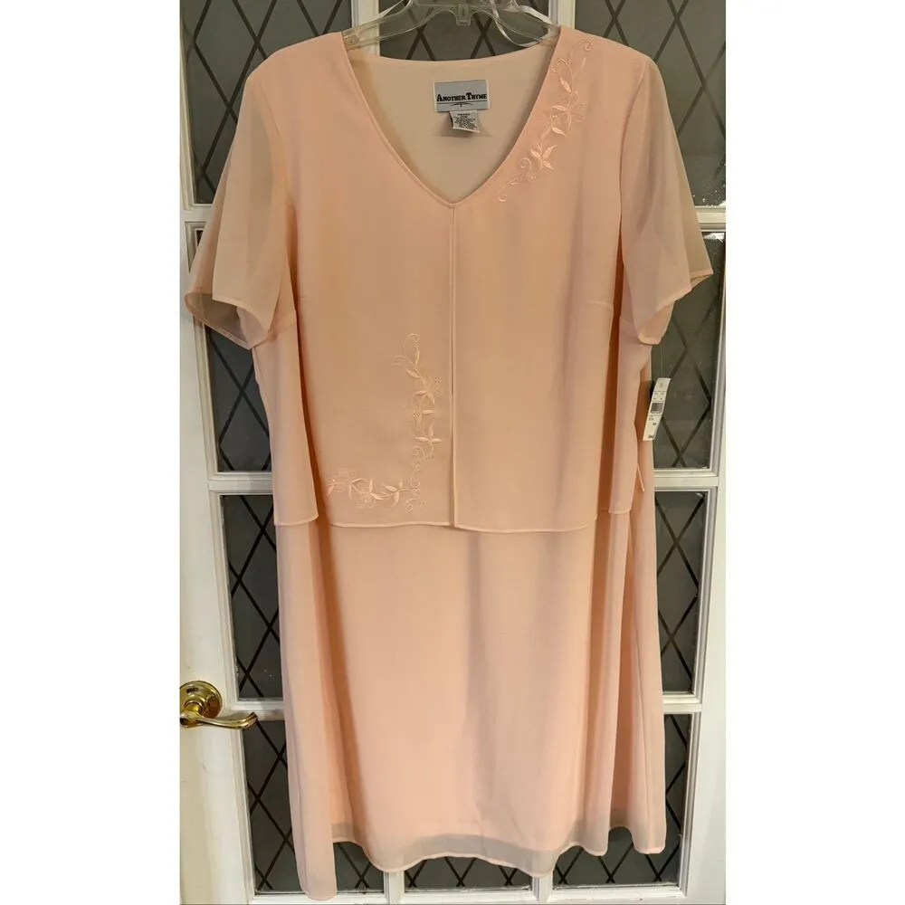 VTG Another Thyme Womens Blush Pink Embroidered Sheer Overlay Shift Dress Size 2 - Image 2