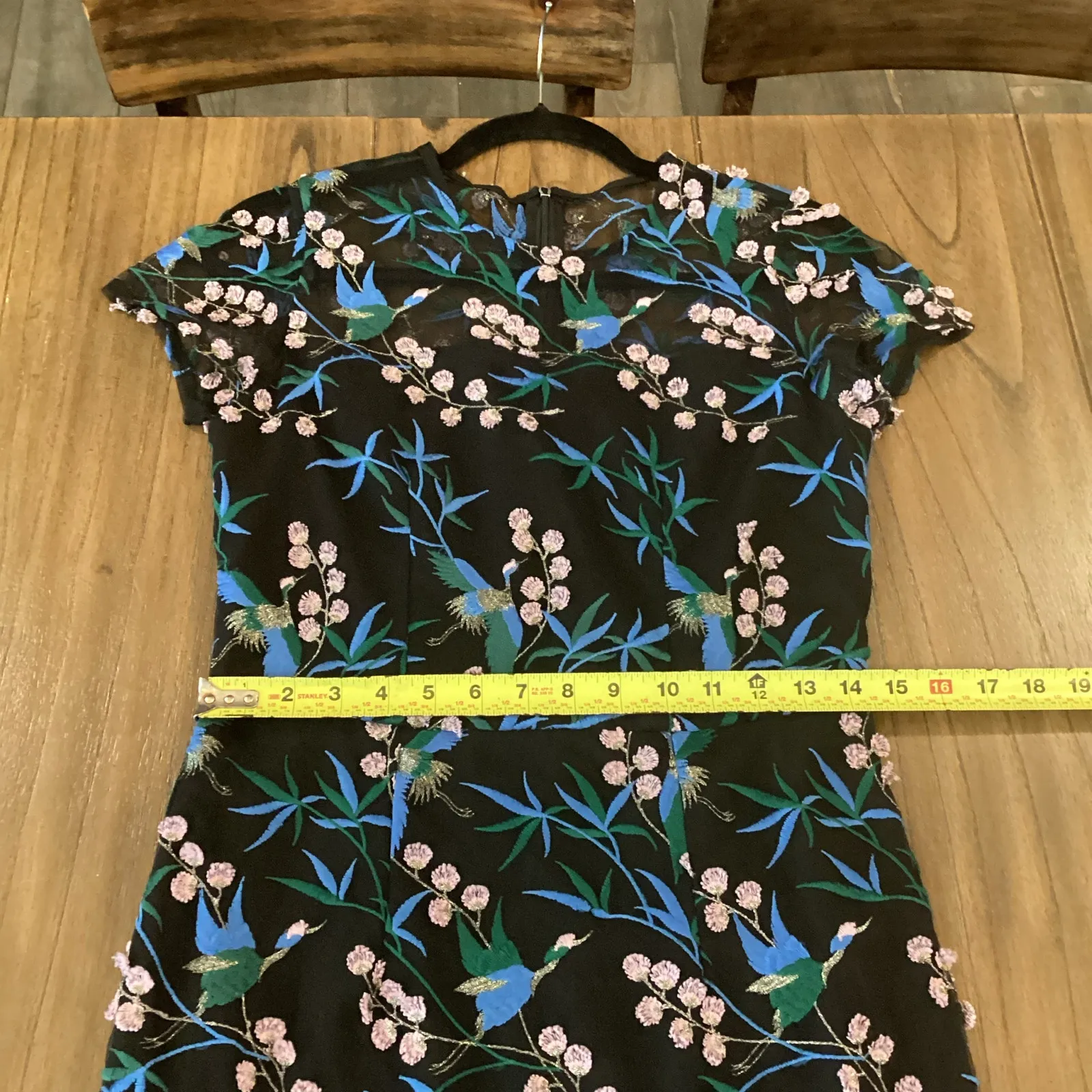 Anthropologie blue black bird embroidered shortsleeve VONE Rylee midi Dress 8 - Image 4