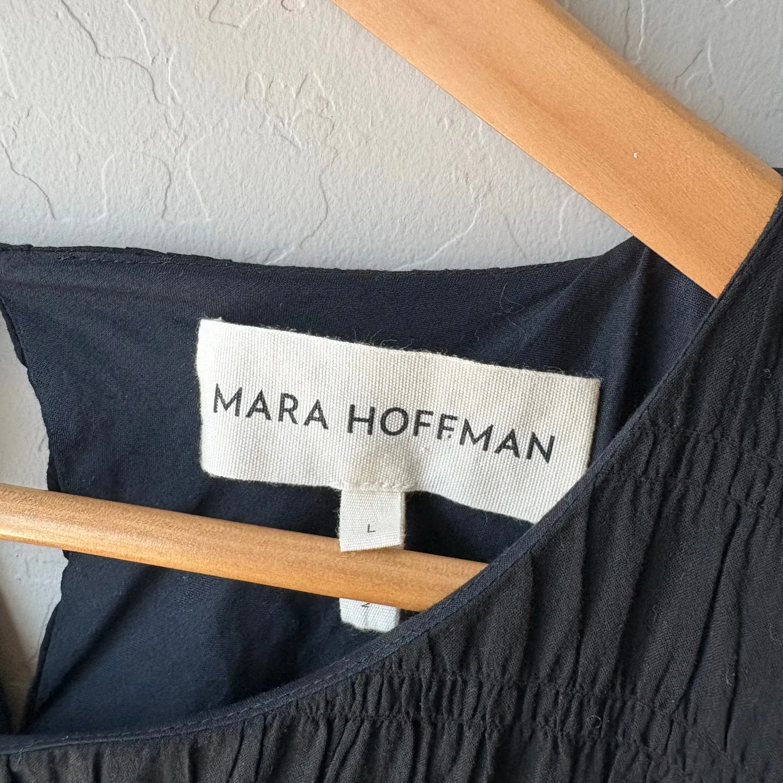 Mara Hoffman Dress Aranza Black Smocked Puff Sleeve Pleated Midi Dress Size‎ L - Image 5