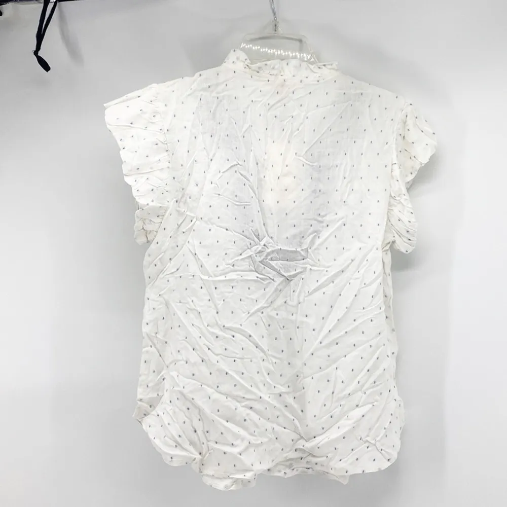 Solitaire blue white embroidered polka dot bohemian semi sheer lightweight top - Image 8