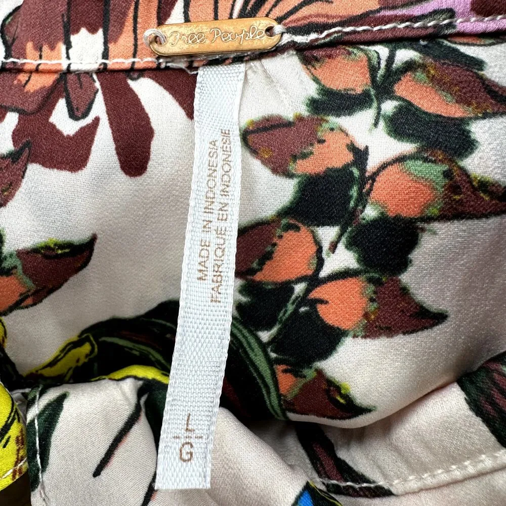 Free People Under the Palms Button Down Blouse Tropical Flowy Multicolor Large - Image 3