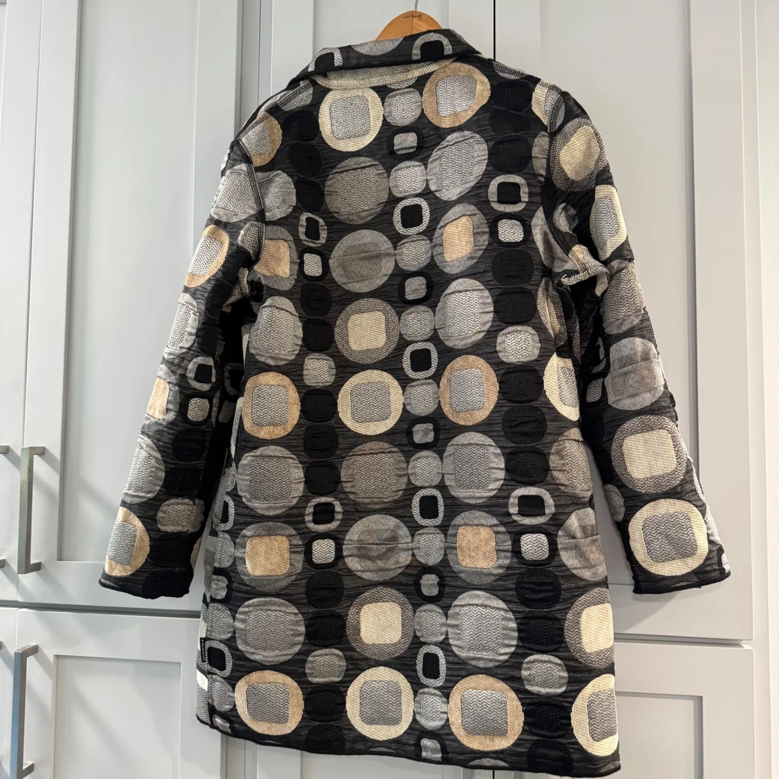 Winding River Reversible Tapestry Coat Jacket Abstract Geometric Art Large‎ Tan - Image 2
