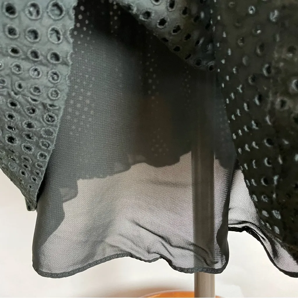 Akris Punto Skirt Eyelet Embroidery Lace Knee Length Cotton Size‎ 8 Zip-Up Black - Image 10