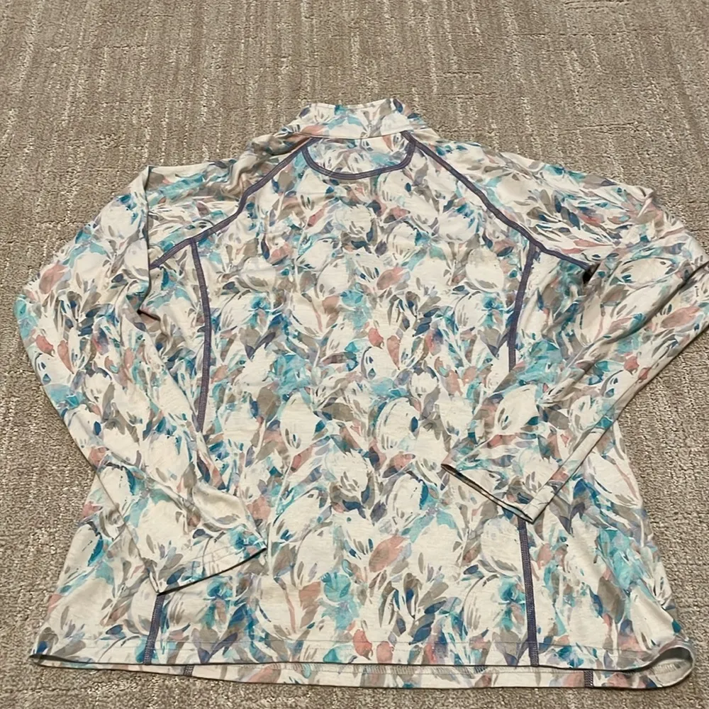 Orvis teal/ cream floral pattern 1/4 zip pullover sz S - Image 8