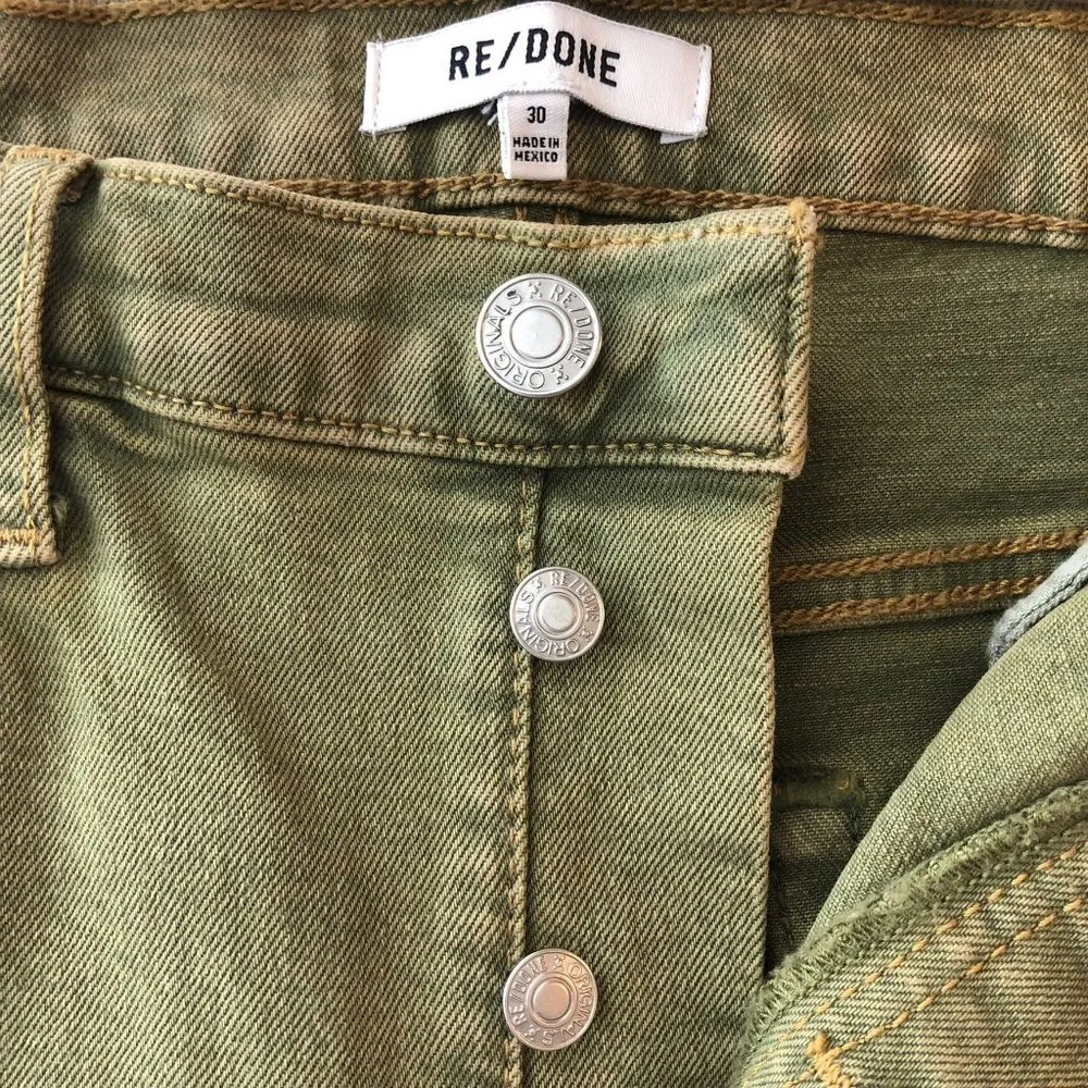 Re/Done 70s Ultra High Stove Pipe Jeans Raw Hem Straight Button Fly Green 30 NWT - Image 5