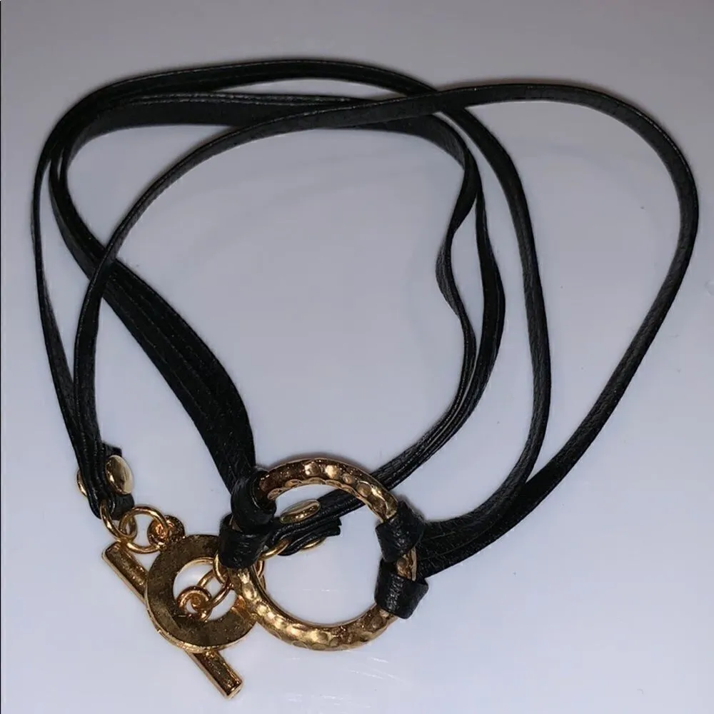 𝅺nwot Leila hammered ring leather wrap bracelet Black - Image 2