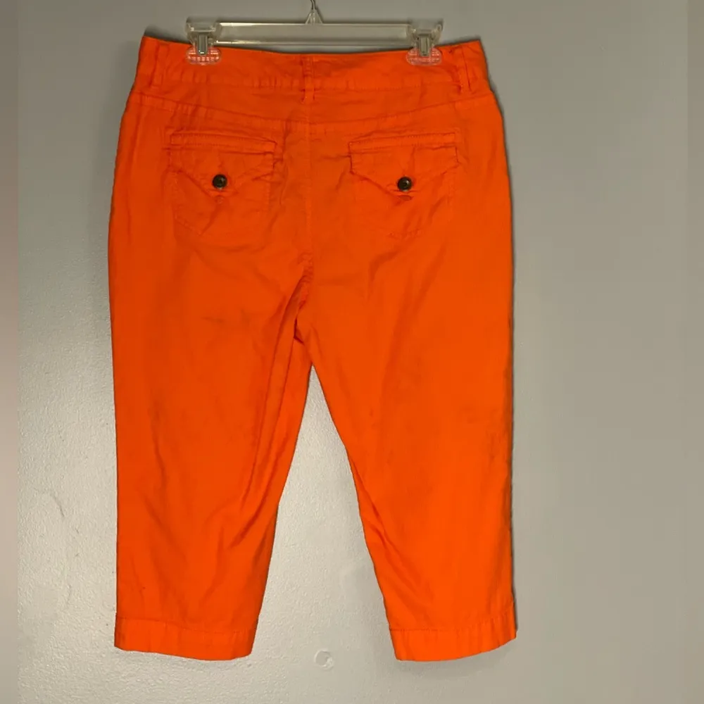 Bright Orange Ribbed Cotton Summer Beach Resort Festival Capri Pants - Image 2