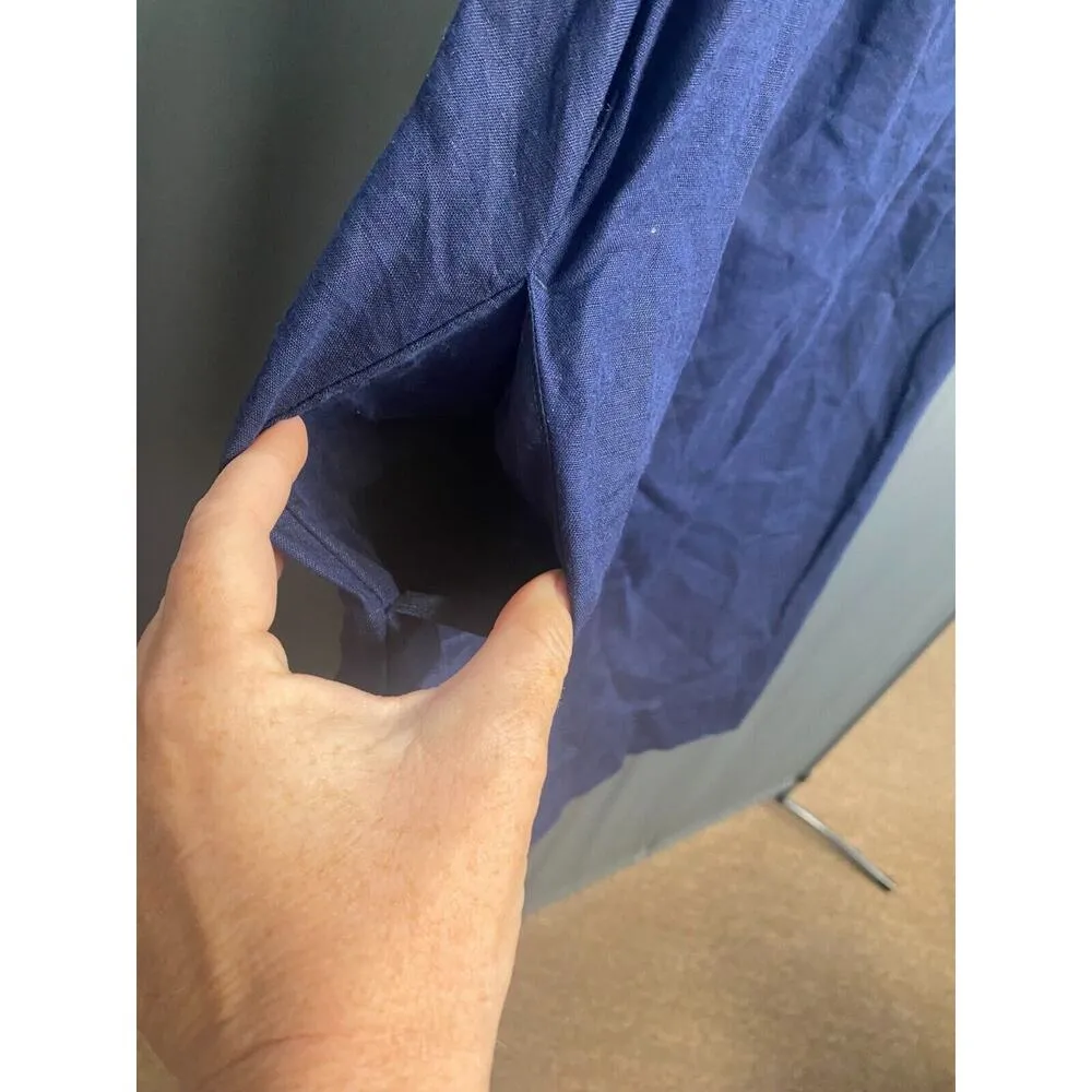 J. Crew Mini Dress Womens 14 Blue Embroidered Sleeveless Scoop Neck Pockets B76 - Image 4