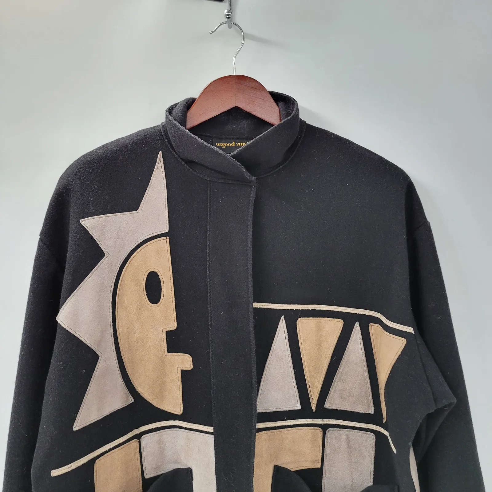 Vintage Osgood Smük Jacket Womens‎ OS Black Felted Wool Beige Suede Sun Coat 80s Size undefined - Image 10